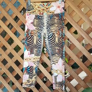 Luna Jai Floral Animal Print Crop Leggings Ex Sm